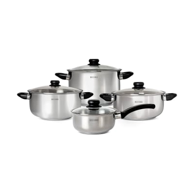 JUEGO OLLA ACERO RECORD MORELIA ACERO INOXIDABLE 8 PIEZAS OLLA 22-24A-26-CAC16 F71