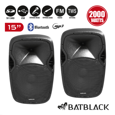 PACK Parlante Activo + Pasivo  Batblack Bt-1528Cb Con Pedestal + 2 micrófonos F15.21