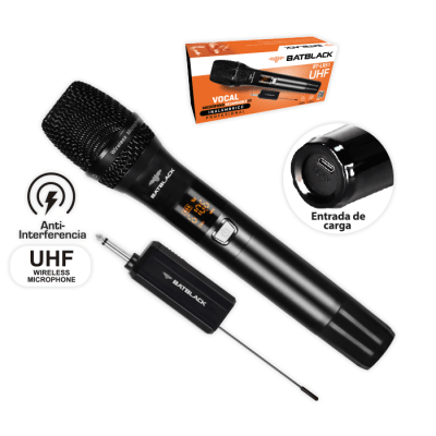 MICRÓFONO INALÁMBRICO BATBLACK BT-LR51 UHF RECARGABLE 1 EQUIPO F4