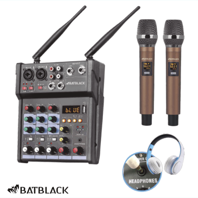 MIXER CON MICROFONOS INALÁMBRICO BATBLACK BT-M4G2 UHF CON BLUETOOTH , USB1