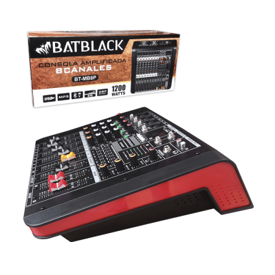 CONSOLA AMPLIFICDA BATBLACK BT-MB8P 8 CANALES 1200WATTS USB MP3 BLUETOOTH1
