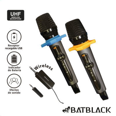 MICROFONO INALAMBRICO BATBLACK BT-Q2M UHF RECEPTOR RECARGABLE F7