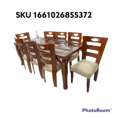 Juego de comedor RAFA 8 SILLAS ESPALDAR MADERA MESA VIDRIO RECTANGULAR 200x100 PATA DE ARAÑA  F1261