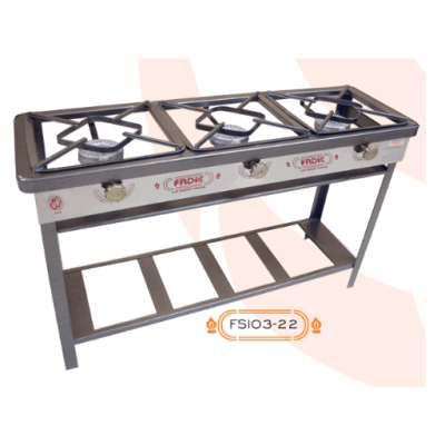 COCINA PIE SEMI INDUSTRIAL 3 HORNILLAS N°3 FADICC FSI03-22 DIVA PLANCHA ACERO P/SAC Q/ALUMINIO F11.2