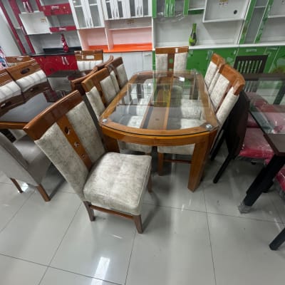 COMEDOR OVALADO NOGAL RAFA 6 SILLA COPETA MESA VIDRIO PATA RECTA 160x100 f701