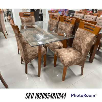 Juego de comedor 6 Sillas pata de araña tablero cuadrado vidrio rafa f70 160x1001