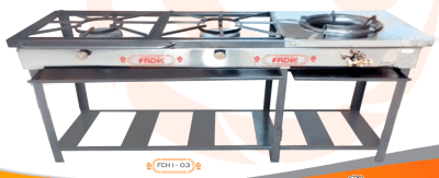 COCINA SEMI INDUSTRIAL 3 HORNILLAS N°7 01 FOGON + 2 HORNILLAS FADICC FCF01-03 Q/AL F381