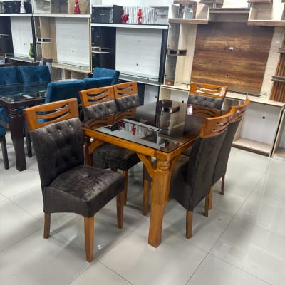 COMEDOR RECTANGULAR NATURAL RAFA 6 SILLAS COPETA MESA VIDRIO PATA TORNEADA 150X1002