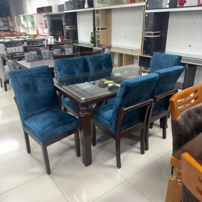 COMEDOR RECTANGULAR NOGAL RAFA 6 SILLAS ARABE MESA VIDRIO PATA TORNEADA 150X100