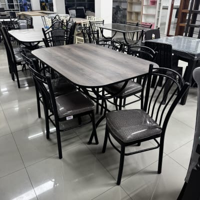 COMEDOR RECTANGULAR METAL 6 SILLAS MARTINA BASE COPA MESA MELAMINE 140X90 JARO F401