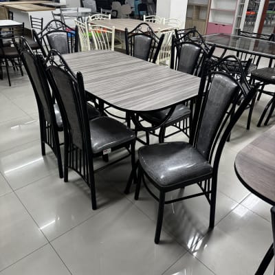 COMEDOR METAL RECTANGULAR 6 SILLAS KIARA BASE COPA NEGRO MESA MELAMINE 140X80 F431