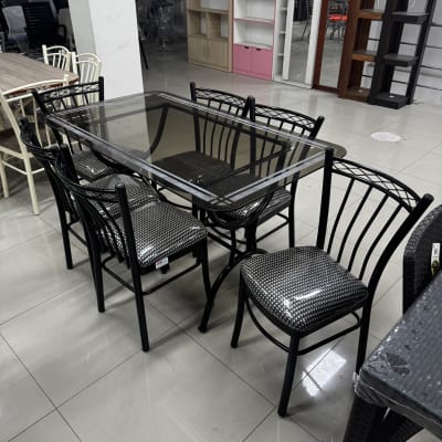 COMEDOR METAL RECTANGULAR 6 SILLAS TOÑITA BASE COPA NEGRO  MESA VIDRIO 140X80X8 F351