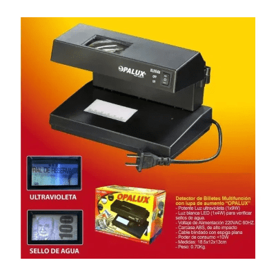 DETECTOR DE BILLETE FALSO OPALUX OP-2138 PVC LUZ UV 9W F0.7