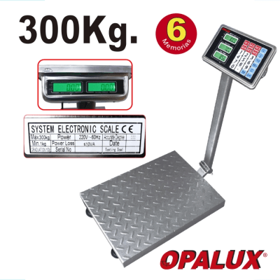BALANZA ELECTRÓNICA OPALUX OP-9093DD RECARGABLE CON BRAZO Y DOBLE DISPLAY 300KG F71