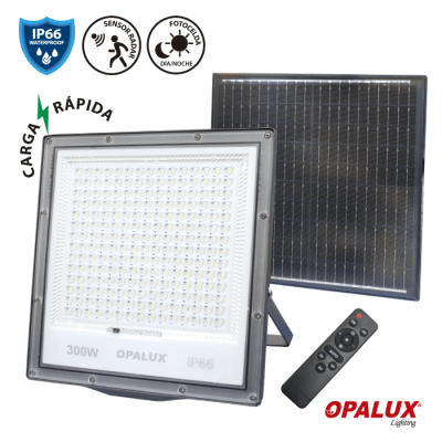 REFLECTOR LED CON PANEL SOLAR OPALUX OP-SFL300-CW 300W 3000LM F3.10
