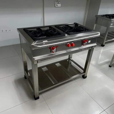 Cocina Industrial ORMEÑO 2 Hornillas Parrillas de Hierro Fundido Teflonado TOTAL ACERO F50