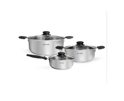 JUEGO OLLA ACERO INOXIDABLE NOELLA 6 PIEZAS RECORD OLL20+24+CA16 F3.31