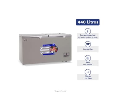 CONGELADORA ILUMI TFI-4402DG 440 LITROS TINA ACERO CON TAPA 2 PUERTAS F671