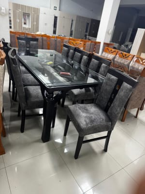 COMEDOR RECTANGULAR NOGAL RAFA 8 SILLAS COPETA MESA VIDRIO 200x100 PATA TORNEADA f901