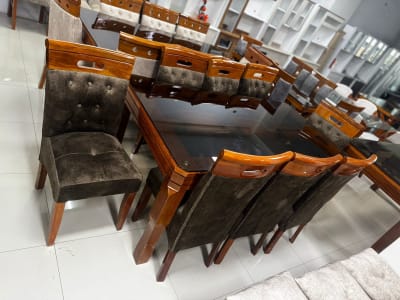 COMEDOR 8 SILLAS NATURAL COPETA VIDRIO RECTANGULAR 180x100CM PATA LEON RAFA F901