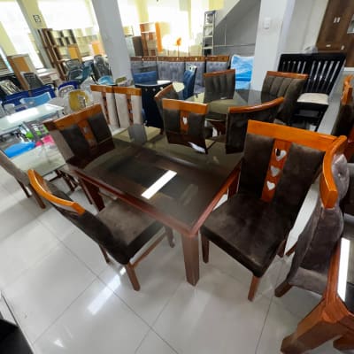 COMEDOR RECTANGULAR NATURAL RAFA 4 SILLAS COPETA MESA VIDRIO 200x100 DOBLE PESTAÑA PATA LINEAL F501