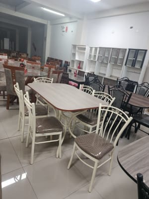 COMEDOR RECTANGULAR METAL 6 SILLAS MARTINA FLOR B. TB RDO 1.1/4 MESA MELAMINA 140X90 JARO F601