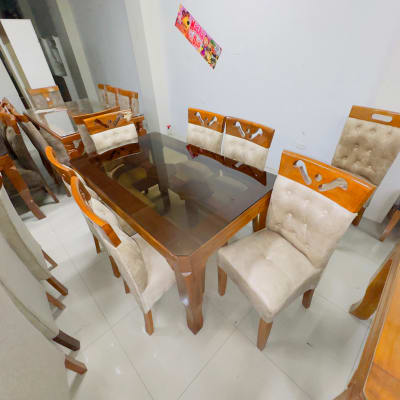 COMEDOR 6 SILLAS NATURAL COPETA MESA VIDRIO RECTANGULAR 150ANX80ALX90FDO CM PATA LEON RAFA F905