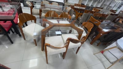 COMEDOR RACTANGULAR NATURAL RAFA SILLAS VINTAGE LAMINADO MESA VIDRIO BASE PATA ARAÑA F801