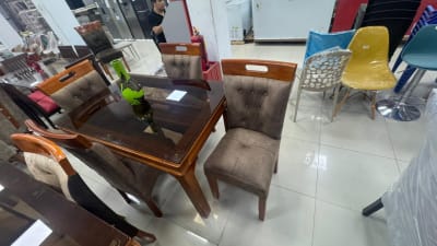 COMEDOR RECTANGULAR LEON NATURAL 4 SILLAS COPETA MESA VIDRIO PATA LINEAL 3X3 120ANX80ALX80FD CM F60