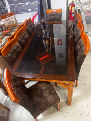 COMEDOR RECTANGULAR NATURAL RAFA 8 SILLAS COPETA MESA VIDRIO  200x100 PATA TORNEADA f1355