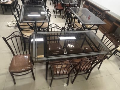 COMEDOR RECTANGULAR METAL 6 SILLAS CAMIL B. TB. RDO 1.1/4  VIDRIO 8