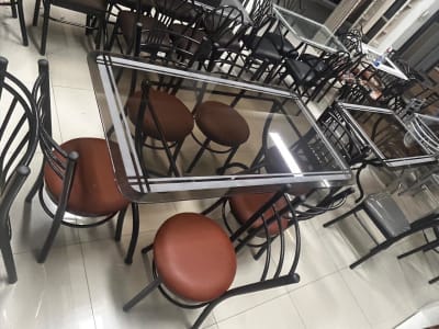 COMEDOR RECTANGULAR METAL 6 SILLAS MIGUELINA B.TB. RDO 1.1/4 VIDRIO 8