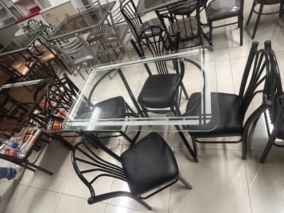COMEDOR RECTANGULAR METAL 4 SILLAS REALTO B.TB RDO 1.1/4 VIDRIO 8