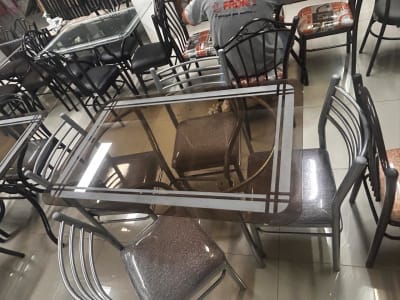 COMEDOR RECTANGULAR OVALADO METAL 4 SILLAS BIARITZ B.TB.RDO 1.1/4 OVALADO VIDRIO 8