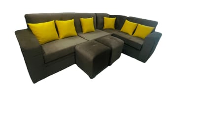 Juego de sala Muñoz modelo lineal 4 piezas + 2 puff f1401