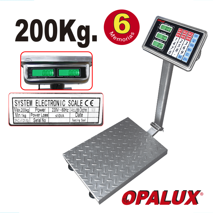 BALANZA ELECTRÓNICA OPALUX OP-9092DD RECARGABLE CON BRAZO Y DOBLE