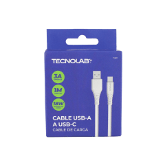 CABLE TECNOLAB 18W USB A TIPO C. 1 METRO. WHITE