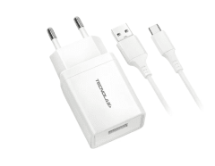 CARGADOR CELULAR 2.1A - 1 USB CON CABLE TIPO C - WHITE