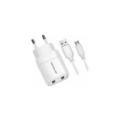 CARGADOR CELULAR 2.4A - DOBLE USB CON CABLE MICRO USB- WHITE TECNOLAB