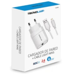 CARGADOR CELULAR 2.4A - 1 USB CON CABLE LIGHTNING- WHITE