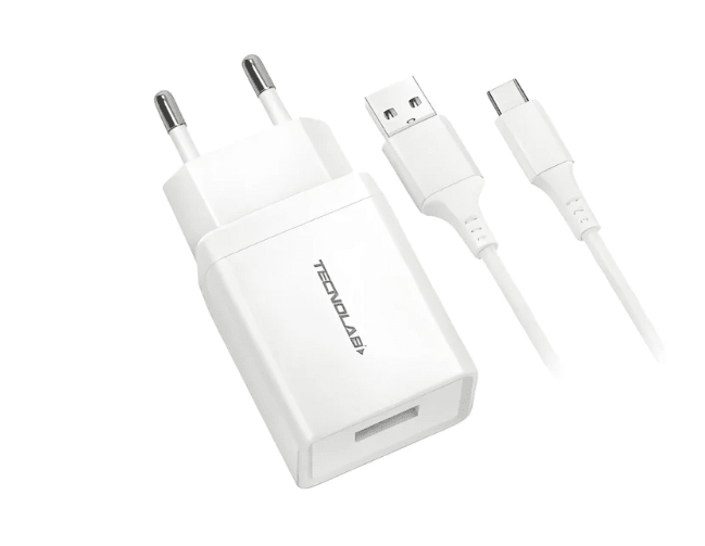 CARGADOR CELULAR 2.1A - 1 USB CON CABLE TIPO C - WHITE1
