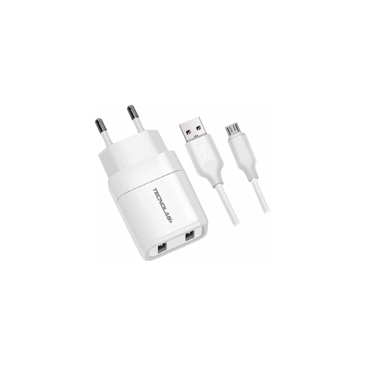 CARGADOR CELULAR 2.4A - DOBLE USB CON CABLE MICRO USB- WHITE TECNOLAB1