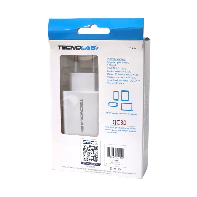 CARGADOR DE PARED USB-C PD + CABLE USB-C A CABLE USB-C2