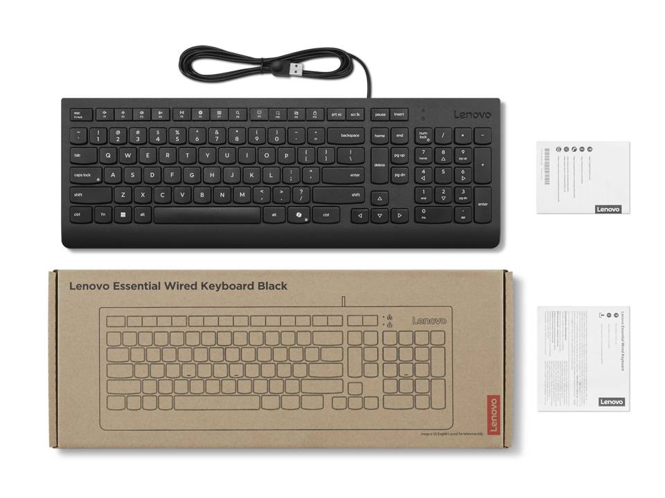 Teclado Lenovo Essential Wired USB Español Completo Resistente Derrames Oficina Hogar1