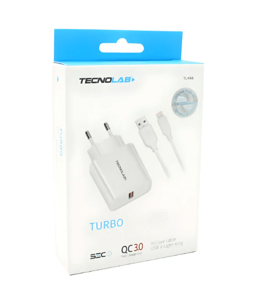 CARGADOR CELULAR QC3.0 CON CABLE LIGHTNING - 18W - WHITE1
