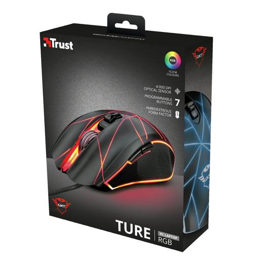 Mouse Gamer Trust GXT160 TURE, 7 Botones, 4000 DPI, Óptico, USB2