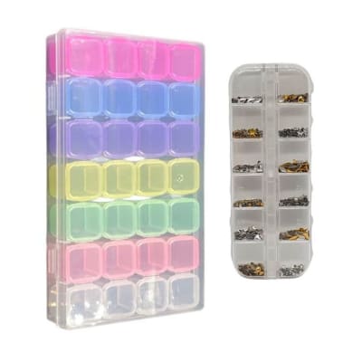 PACK CAJA DE CRISTALESx12 COLORES+CAJA ORGANIZADORA PARA CRISTALES 28 DIVISIONES