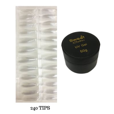 PACK GEL CONSTRUCTOR SWEET 50GR+TIPS PRESS ON STILETTO CLEAR