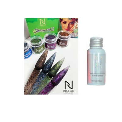 PACK POLIMERO NAILUX COLECCIÓN BOLLYWOOD 2+MONOMERO NAILUX BAJO EN OLOR 30ML