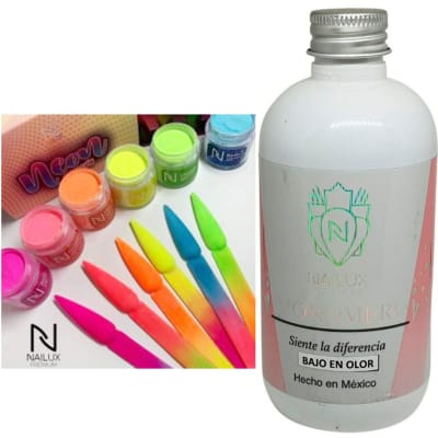 PACK POLIMERO NAILUX COLECCIÓN NEON+MONOMERO NAILUX BAJO EN OLOR 240ML